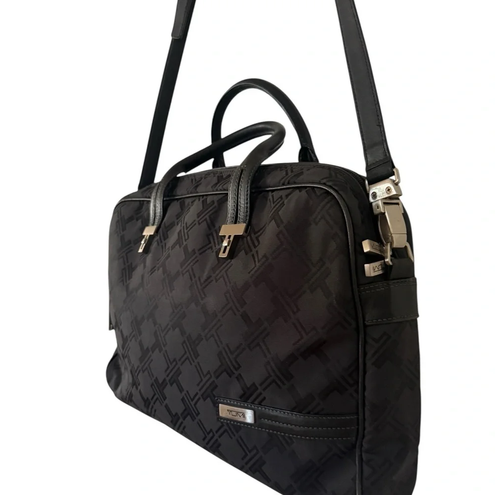 Tumi Black Briefcase with Leather Trim and Silver Hardware
